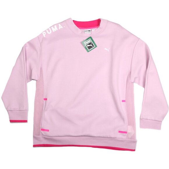 PUMA Chase Crew Sweatshirt Pullover Mesh Back Casual Athleasure Pink Small NEW - Picture 2 of 8